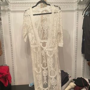 Long white lace wrap